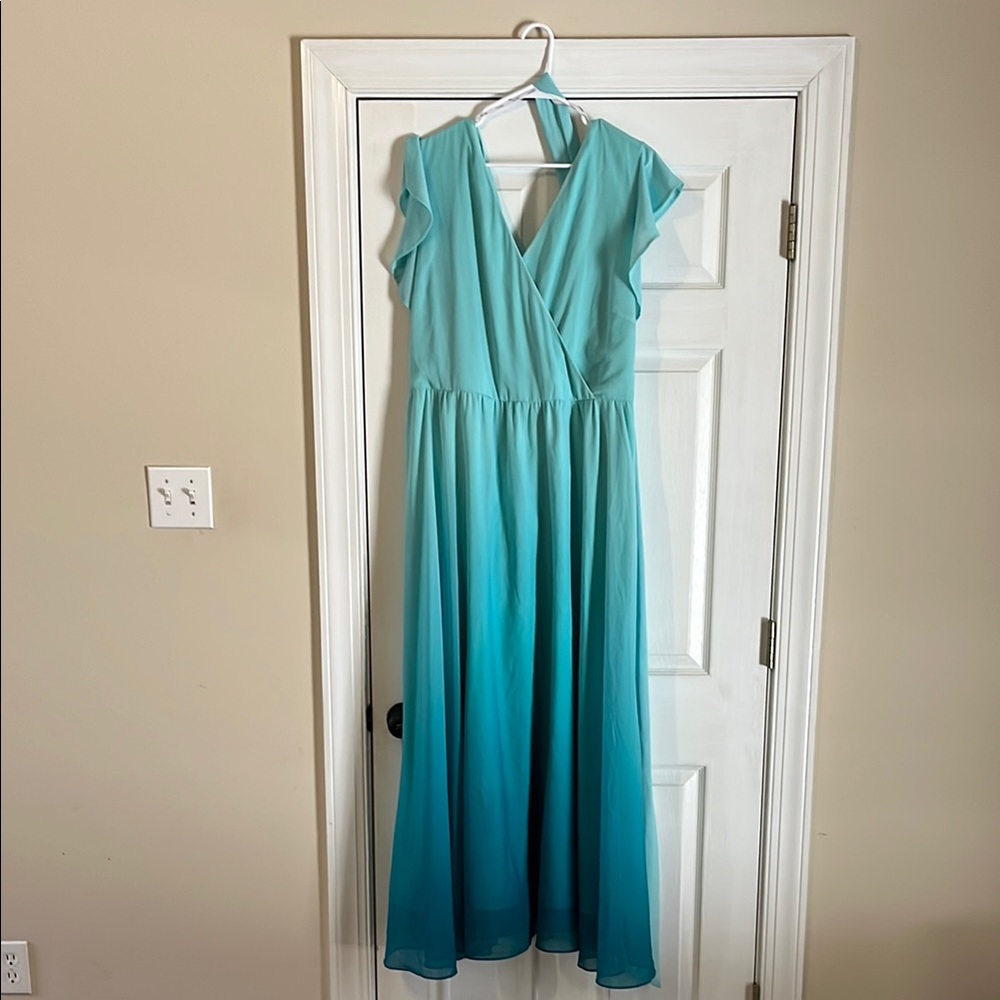 City Chic Green and Blue Flutter Sleeve Maxi Dress